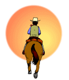 cowboy rides into sunset