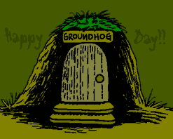 groundhog day looks out door