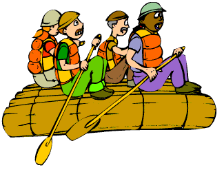 raft paddleing men